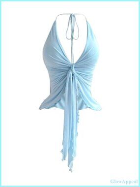 Ombre Mesh Tie Front Camisole Top Low Cut Backless Halter Rave Festival